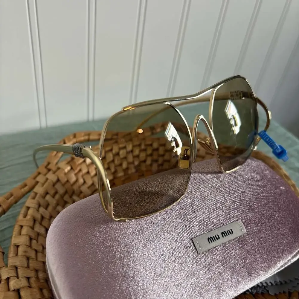 Miu Miu MU A55S Geometric Square Metal Sunglasses in Gold